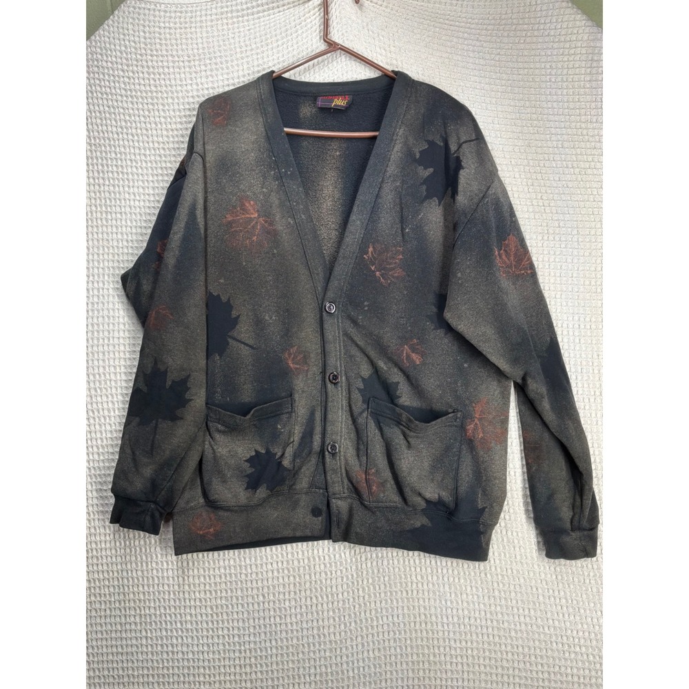 Gorpcore Unisex Sunbelt Plus Leaf Print Fleece Cardigan OS Black Brown
